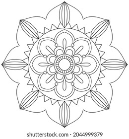 Circular Pattern Mandala Flower Rose Style Vector Lotus Leaves Henna Mehndi Meditation Tattoo Decoration Ornament Ethnic Oriental Coloring Book Page Practice Paint Print Screen Fabric Textile 