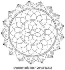 Circular Pattern Mandala Flower Rose Style Vector Lotus Leaves Henna Mehndi Meditation Tattoo Decoration Ornament Ethnic Oriental Coloring Book Page Practice Paint Print Screen Fabric Textile 