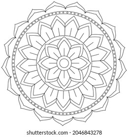 Circular Pattern Mandala Flower Rose Style Vector Lotus Leaves Henna Mehndi Meditation Tattoo Decoration Ornament Ethnic Oriental Coloring Book Page Practice Paint Print Screen Fabric Textile 