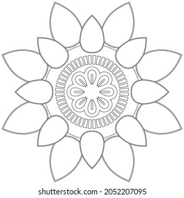 Circular Pattern Mandala Flower Rose Style Vector Lotus Leaves Henna Mehndi Meditation Tattoo Decoration Ornament Ethnic Oriental Coloring Book Page Practice Paint Print Screen Fabric Textile 