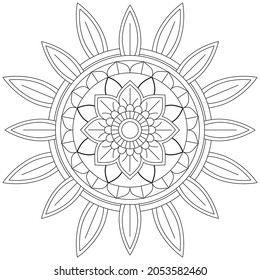 Circular Pattern Mandala Flower Rose Style Vector Lotus Leaves Henna Mehndi Meditation Tattoo Decoration Ornament Ethnic Oriental Coloring Book Page Practice Paint Print Screen Fabric Textile 