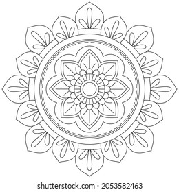 Circular Pattern Mandala Flower Rose Style Vector Lotus Leaves Henna Mehndi Meditation Tattoo Decoration Ornament Ethnic Oriental Coloring Book Page Practice Paint Print Screen Fabric Textile 