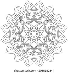 Circular Pattern Mandala Flower Rose Style Vector Lotus Leaves Henna Mehndi Meditation Tattoo Decoration Ornament Ethnic Oriental Coloring Book Page Practice Paint Print Screen Fabric Textile 