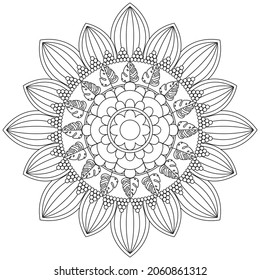 Circular Pattern Mandala Flower Rose Style Vector Lotus Leaves Henna Mehndi Meditation Tattoo Decoration Ornament Ethnic Oriental Coloring Book Page Practice Paint Print Screen Fabric Textile 
