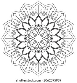 Circular Pattern Mandala Flower Rose Style Vector Lotus Leaves Henna Mehndi Meditation Tattoo Decoration Ornament Ethnic Oriental Coloring Book Page Practice Paint Print Screen Fabric Textile 