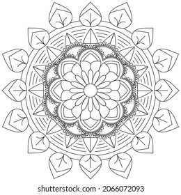 Circular Pattern Mandala Flower Rose Style Vector Lotus Leaves Henna Mehndi Meditation Tattoo Decoration Ornament Ethnic Oriental Coloring Book Page Practice Paint Print Screen Fabric Textile 