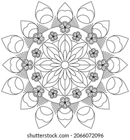 Circular Pattern Mandala Flower Rose Style Vector Lotus Leaves Henna Mehndi Meditation Tattoo Decoration Ornament Ethnic Oriental Coloring Book Page Practice Paint Print Screen Fabric Textile 