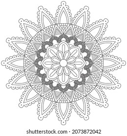 Circular Pattern Mandala Flower Rose Style Vector Lotus Leaves Henna Mehndi Meditation Tattoo Decoration Ornament Ethnic Oriental Coloring Book Page Practice Paint Print Screen Fabric Textile 