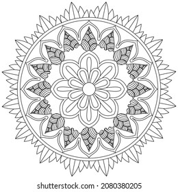 Circular Pattern Mandala Flower Rose Style Vector Lotus Leaves Henna Mehndi Meditation Tattoo Decoration Ornament Ethnic Oriental Coloring Book Page Practice Paint Print Screen Fabric Textile 