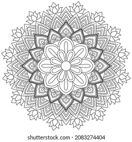 Circular Pattern Mandala Flower Rose Style Vector Lotus Leaves Henna Mehndi Meditation Tattoo Decoration Ornament Ethnic Oriental Coloring Book Page Practice Paint Print Screen Fabric Textile 