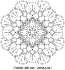 Circular Pattern Mandala Flower Rose Style Vector Lotus Leaves Henna Mehndi Meditation Tattoo Decoration Ornament Ethnic Oriental Coloring Book Page Practice Paint Print Screen Fabric Textile 