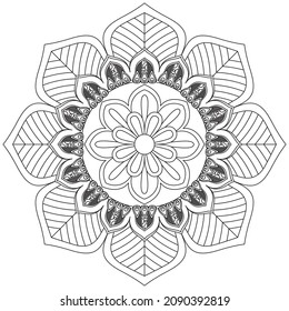Circular Pattern Mandala Flower Rose Style Vector Lotus Leaves Henna Mehndi Meditation Tattoo Decoration Ornament Ethnic Oriental Coloring Book Page Practice Paint Print Screen Fabric Textile 