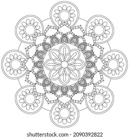 Circular Pattern Mandala Flower Rose Style Vector Lotus Leaves Henna Mehndi Meditation Tattoo Decoration Ornament Ethnic Oriental Coloring Book Page Practice Paint Print Screen Fabric Textile 
