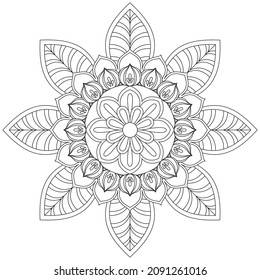 Circular Pattern Mandala Flower Rose Style Vector Lotus Leaves Henna Mehndi Meditation Tattoo Decoration Ornament Ethnic Oriental Coloring Book Page Practice Paint Print Screen Fabric Textile 