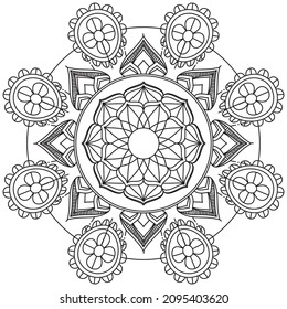 Circular Pattern Mandala Flower Rose Style Vector Lotus Leaves Henna Mehndi Meditation Tattoo Decoration Ornament Ethnic Oriental Coloring Book Page Practice Paint Print Screen Fabric Textile 