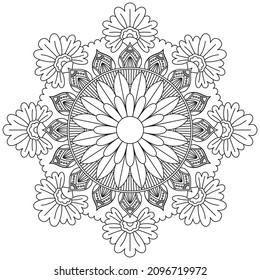 Circular Pattern Mandala Flower Rose Style Vector Lotus Leaves Henna Mehndi Meditation Tattoo Decoration Ornament Ethnic Oriental Coloring Book Page Practice Paint Print Screen Fabric Textile 