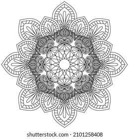 Circular Pattern Mandala Flower Rose Style Vector Lotus Leaves Henna Mehndi Meditation Tattoo Decoration Ornament Ethnic Oriental Coloring Book Page Practice Paint Print Screen Fabric Textile 