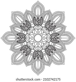 Circular Pattern Mandala Flower Rose Style Vector Lotus Leaves Henna Mehndi Meditation Tattoo Decoration Ornament Ethnic Oriental Coloring Book Page Practice Paint Print Screen Fabric Textile 