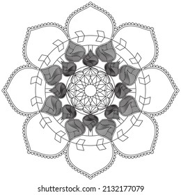 Circular Pattern Mandala Flower Rose Style Vector Lotus Leaves Henna Mehndi Meditation Tattoo Decoration Ornament Ethnic Oriental Coloring Book Page Practice Paint Print Screen Fabric Textile 