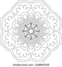 Circular Pattern Mandala Flower Rose Style Vector Lotus Leaves Henna Mehndi Meditation Tattoo Decoration Ornament Ethnic Oriental Coloring Book Page Practice Paint Print Screen Fabric Textile 