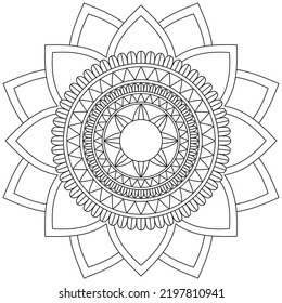 Circular Pattern Mandala Flower Rose Style Vector Lotus Leaves Henna Mehndi Meditation Tattoo Decoration Ornament Ethnic Oriental Coloring Book Page Practice Paint Print Screen Fabric Textile 