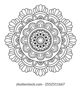 Padrão Circular Mandala Flor Rosa Estilo Vetor Lotus Folhas Henna Mehndi Meditação Tatuagem Ornamento Étnico Oriental Coloração Livro Página Prática Pintura Tela Impressão Tecido Têxtil