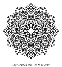 Circular Pattern Mandala Flower Rose Style Vector. beautiful hand drawn mandala to be colored relaxing. 