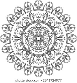 circular pattern mandala form coloring book page, for henna, tattoo, decoration 