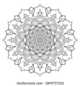 Circular pattern mandala for Henna, Mehndi, tattoo, decoration. Decorative ornament in ethnic oriental style. Coloring book page. Anti-stress therapy patterns, Weave design elements.