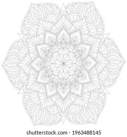 Circular Pattern Mandala Lotus Flower Rose Style Henna Mehndi Tattoo Decoration Ornament Ethnic Oriental Coloring Book Page