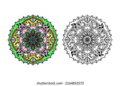 Circular pattern with mandala for mehndi, tattoo,hanna, decoration. Decorative ornament in ethnic oriental style. Coloring book page.vector EPS10.