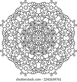 Circular pattern in mandala shape for Henna, Mehndi, tattoo, decoration. Decorative ornament in ethnic oriental style. Coloring book page