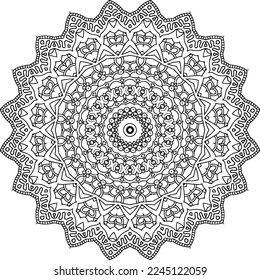 Circular pattern in mandala shape for Henna, Mehndi, tattoo, decoration. Decorative ornament in ethnic oriental style. Coloring book page. Abstract black invitation on a white background.