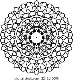 Circular pattern in mandala shape for Henna, Mehndi, tattoo, decoration. Decorative ornament in ethnic oriental style. Coloring book page. Abstract black invitation on a white background.