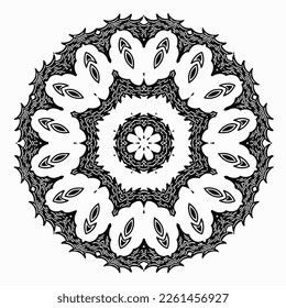 Circular pattern in mandala shape for Henna, Mehndi, tattoo, decoration. Decorative ornament in ethnic oriental style. Coloring book page. Abstract black invitation on a white background. 