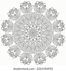 Circular pattern in mandala shape for Henna, Mehndi, tattoo, decoration. Decorative ornament in ethnic oriental style. Coloring book page. Abstract black invitation on a white background. 
