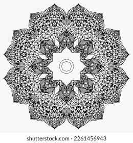 Circular pattern in mandala shape for Henna, Mehndi, tattoo, decoration. Decorative ornament in ethnic oriental style. Coloring book page. Abstract black invitation on a white background. 