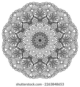 Circular pattern in mandala shape for Henna, Mehndi, tattoo, decoration. Decorative ornament in ethnic oriental style. Coloring book page.