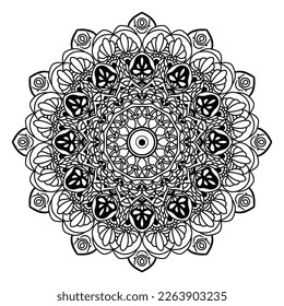 Circular pattern in mandala shape for Henna, Mehndi, tattoo, decoration. Decorative ornament in ethnic oriental style. Coloring book page.