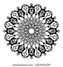 Circular pattern in mandala shape for Henna, Mehndi, tattoo, decoration. Decorative ornament in ethnic oriental style. Coloring book page.