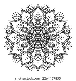 Circular pattern in mandala shape for Henna, Mehndi, tattoo, decoration. Decorative ornament in ethnic oriental style. Coloring book page.