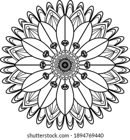 Circular pattern mandala sunflower art decorative elements. oriental pattern for meditation, stress relief, henna and for coloring book page.