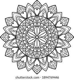 Circular pattern mandala sunflower art decorative elements. oriental pattern for meditation, stress relief, henna and for coloring book page.