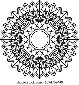 Circular pattern mandala sunflower art decorative elements. oriental pattern for meditation, stress relief, henna and for coloring book page.