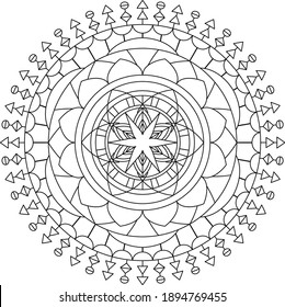 Circular pattern mandala sunflower art decorative elements. oriental pattern for meditation, stress relief, henna and for coloring book page.