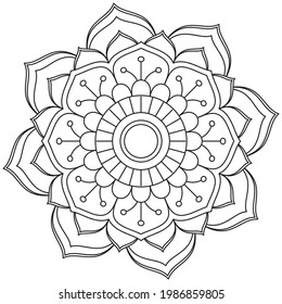 Patrón Circular Mandala Zentangle Henna Mehndi Tattoo, Decoración Vector Círculo Clipart Flor Floral Decorativo Estilo Étnico Oriental Página Libro de Colores Ilustración Ornamento Ornamental