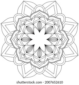 Patrón Circular Mandala Zentangle Henna Mehndi Tattoo, Decoración Vector Círculo Clipart Flor Floral Decorativo Estilo Étnico Oriental Página Libro de Colores Ilustración Ornamento Ornamental