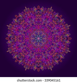 circular pattern mehendi multicolor thin glowing purple line