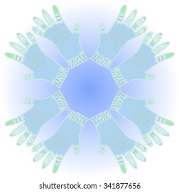 Circular   pattern  of mittens  motif, doodles, objects,snowflakes, knitwear. Hand drawn.