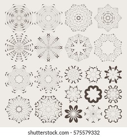 The circular pattern. Monochrome mandala in shades of brown. A set of 21 items. Decorative items to decorate your work. Vector graphic elements for design. Geometric fashion pattern